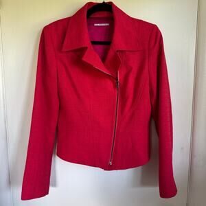 T Tahari Womens Fuchsia Moto Jacket Blazer Full Zip Size 10 Tweed Boucle